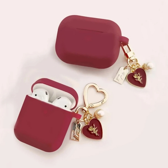 Air pods Pro Case Burgundy with  Gold charm - Picture 2 of 2